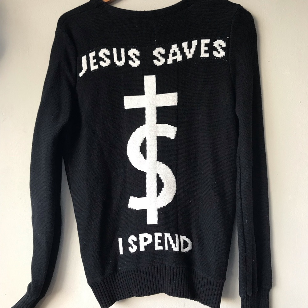 UNIF Black and White 'Jesus Saves I Spend' Graphic Cardigan - Picture 3 of 6